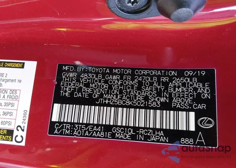 2019 Lexus Rc 350 z USA, uszkodzony, nr VIN JTHHZ5BC8K5021583